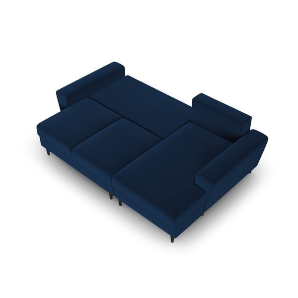 Mėlynos spalvos iš velveto sulankstoma/su sandėliavimo vieta kampinė sofa (su dešiniuoju kampu/su gultu) Kyoto – Cosmopolitan Design-image-2