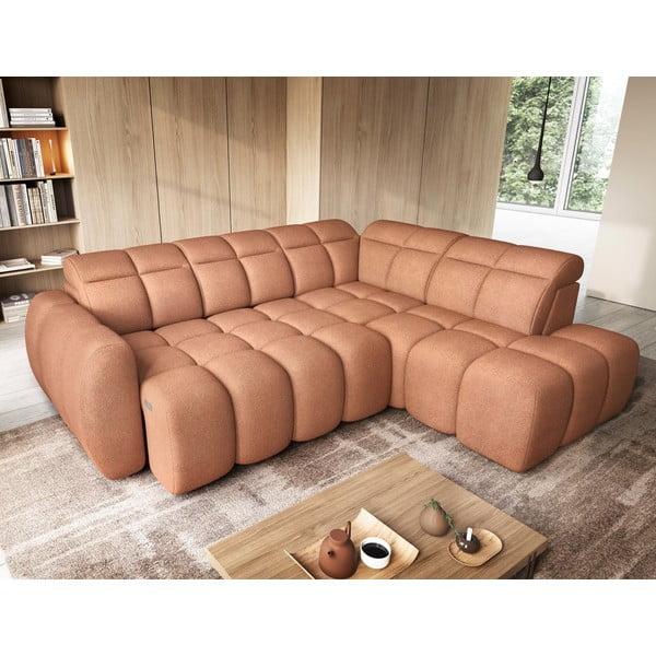 Rausvos spalvos iš boucle sulankstoma/su sandėliavimo vieta kampinė sofa (su dešiniuoju kampu/„L“ formos) Falconn – ELTAP-image-4