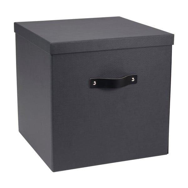 Tamsiai pilka dokumentų laikymo dėžė su juoda odine rankena Bigso, 31,5 x 31 cm