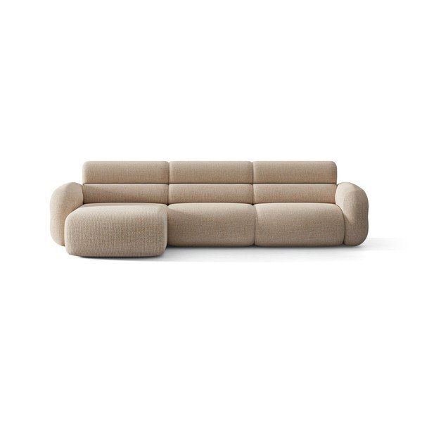 Smėlio spalvos kampinė sofa iš šenilinio audinio (su kairiuoju kampu/su gultu) Neo – Micadoni -image-1