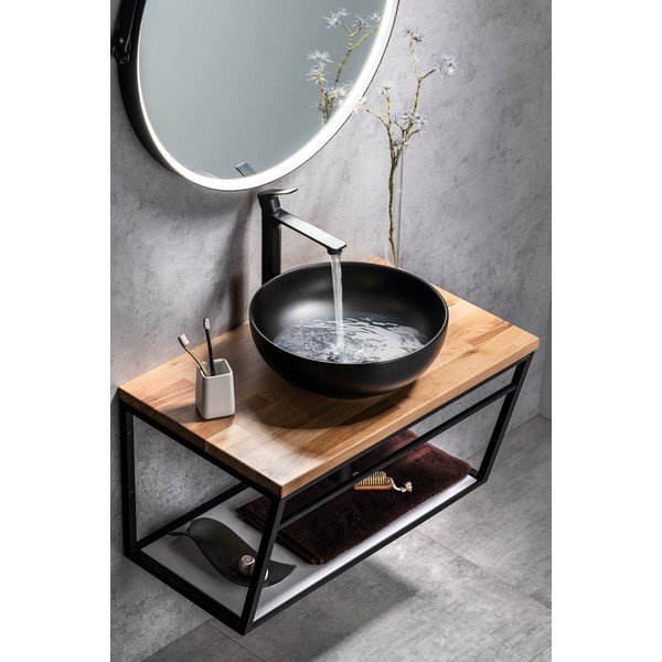 Iš ąžuolo masyvo vonios kambario stalviršis natūralios spalvos 80x50 cm Woody – Sapho-image-2