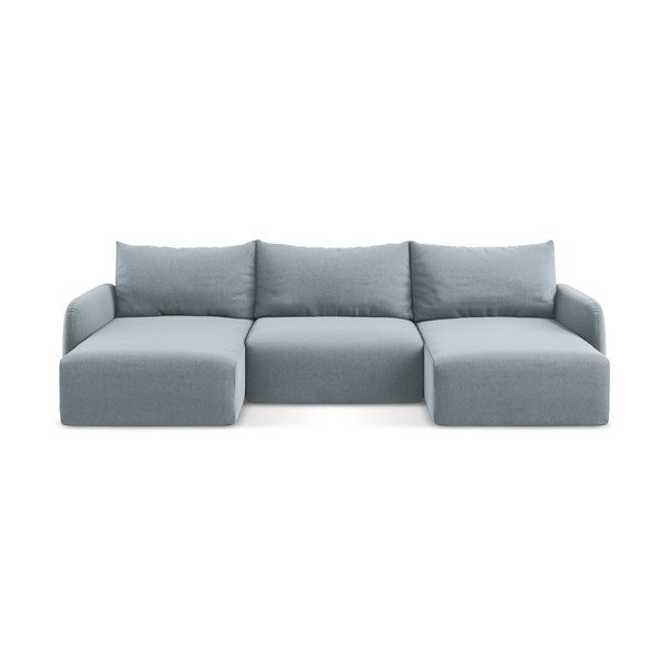 Mėlynos spalvos sulankstoma/su sandėliavimo vieta kampinė sofa iš velveto („U“ formos) Kalena – Makamii