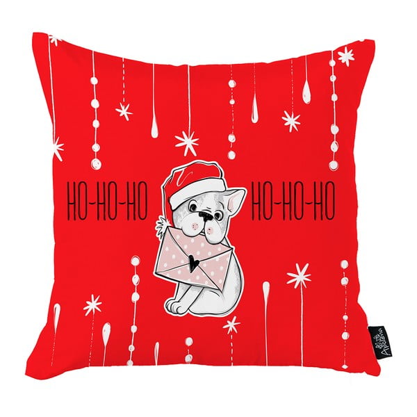 Raudonas kalėdinis užvalkalas Mike & Co. NEW YORK Honey Ho-Ho-Ho-Ho Kalėdų šuo, 45 x 45 cm