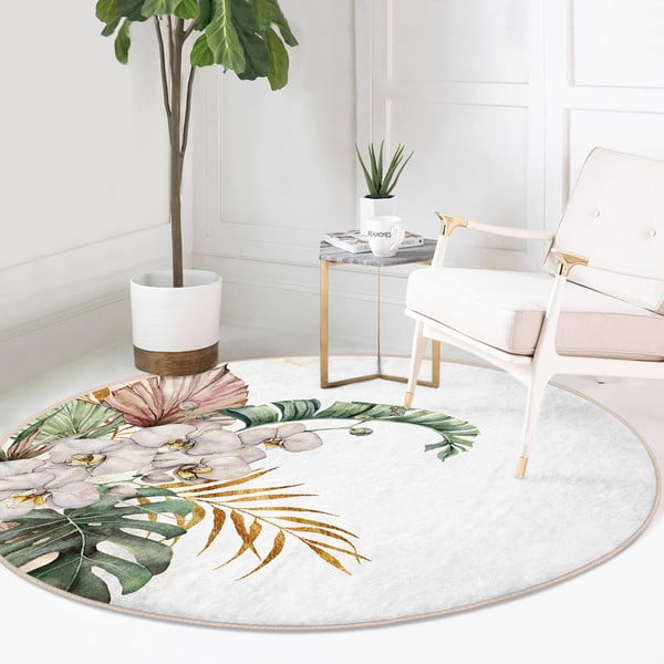 Skalbiamas/robotiniams dulkių siurbliams apvalios formos kilimas kreminės spalvos ø 100 cm Comfort – Mila Home-image-2