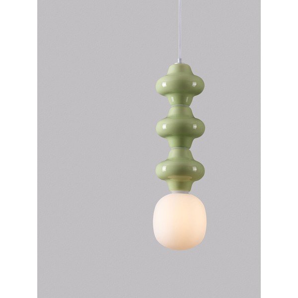 Baltos spalvos/šviesiai žalios spalvos iš keramikos kabantis šviestuvas ø 18 cm su stiklo gaubtu Clio – Nova Luce-image-1