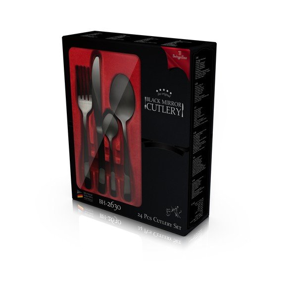 Juodi nerūdijančio plieno stalo įrankiai 24 vnt. Black Mirror Collection - BerlingerHaus-image-2