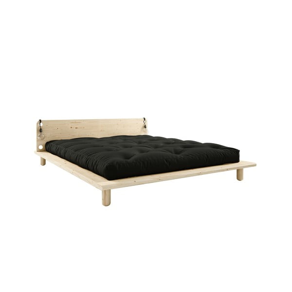 Medienos masyvo dvigulė lova su šviestuvais ir juodu čiužiniu Comfort Karup Design Peek, 140 x 200 cm