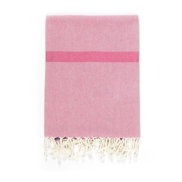 Rožinis ir smėlio spalvos medvilninis vonios rankšluostis "Kate Louise Cotton Collection Line Pink Beige", 100 x 180 cm