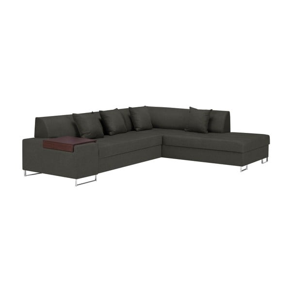 Tamsiai pilka kampinė sofa-lova su sidabrinėmis kojelėmis "Cosmopolitan Design Orlando", dešinysis kampas