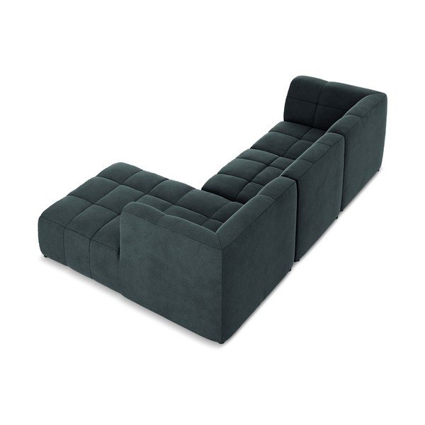 Mėlynos spalvos kampinė sofa iš velveto (su dešiniuoju kampu/su gultu) Aloha – Makamii-image-4
