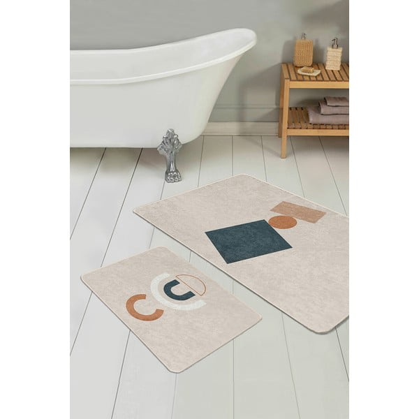 Iš velveto vonios kilimėliai smėlio spalvos 2 vnt. 60x100 cm Geometry Shapes – Mila Home-image-2