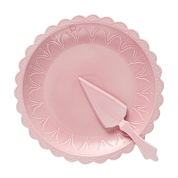 "Ladelle Bake" rožinės spalvos torto formos ir šaukštelių rinkinys