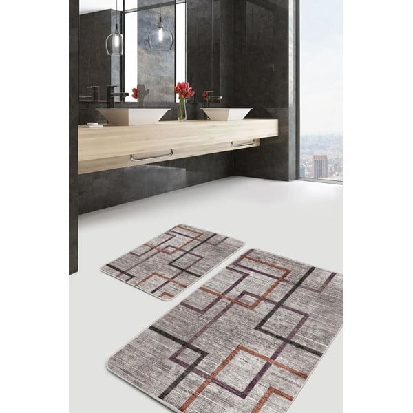 Pilkos spalvos iš velveto vonios kilimėliai 2 vnt. 60x100 cm – Mila Home-image-4