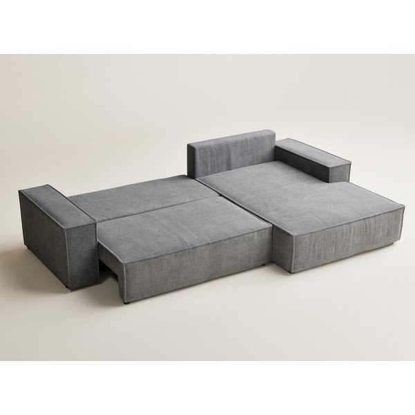 Pilkos spalvos sulankstoma/su sandėliavimo vieta kampinė sofa iš šenilinio audinio (su dešiniuoju kampu/su gultu) Maze – Maison de Rêve-image-4
