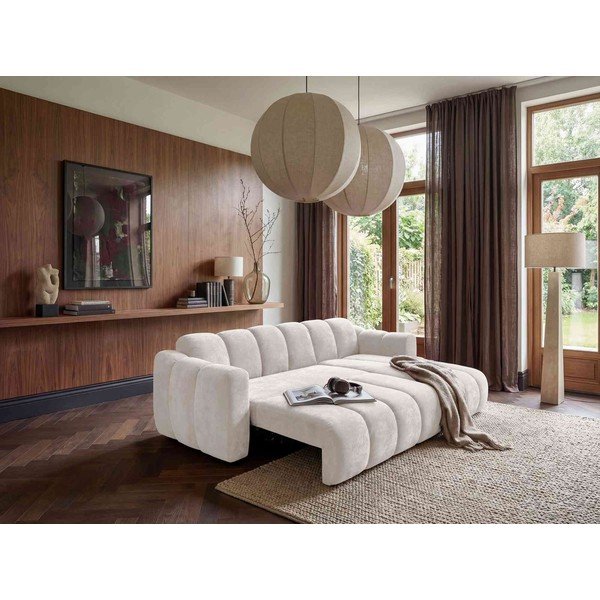Kreminės spalvos sulankstoma kampinė sofa iš šenilinio audinio (su dešiniuoju kampu) Michell – Miuform-image-4