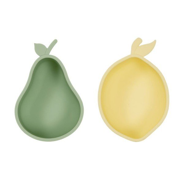 Geltonos spalvos/žalios spalvos iš silikonas vaikiški dubenys 2 vnt. Lemon & Pear – OYOY Mini