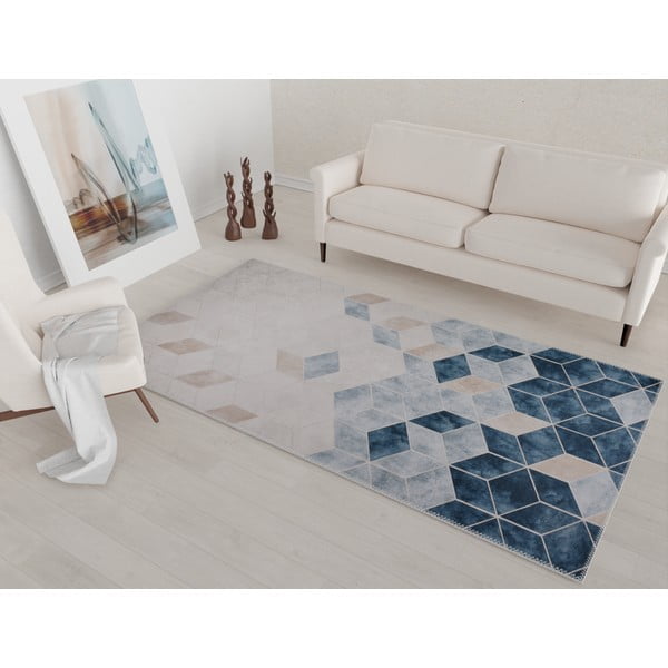 Tamsiai mėlynos ir kreminės spalvos plaunamas kilimas 230x160 cm - Vitaus-image-1