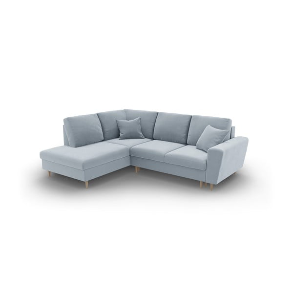 Šviesiai mėlynos spalvos iš velveto sulankstoma/su sandėliavimo vieta kampinė sofa (su kairiuoju kampu/„L“ formos) Kyoto – Cosmopolitan Design-image-2