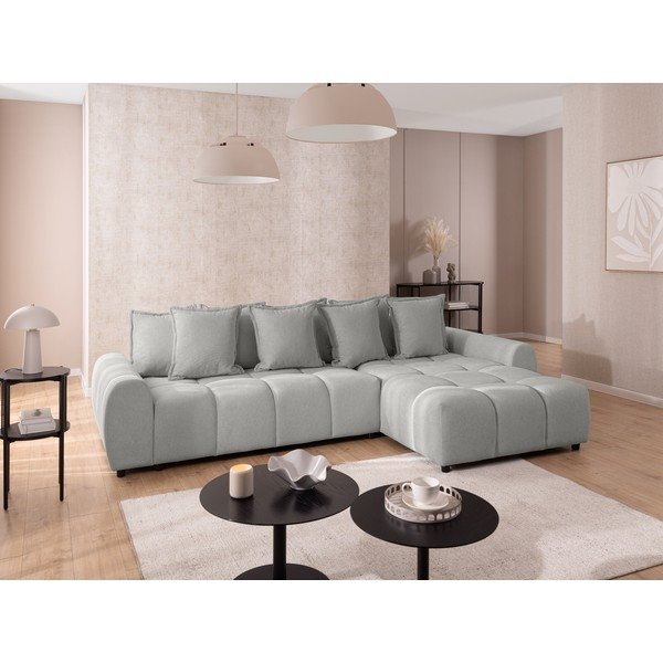 Šviesiai pilkos spalvos kampinė sofa (su dešiniuoju kampu/su gultu) Albane  – Ropez-image-1