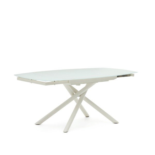 Prailginamas valgomojo stalas baltos spalvos su stikliniu stalviršiu 100x130 cm Yodalia – Kave Home-image-4