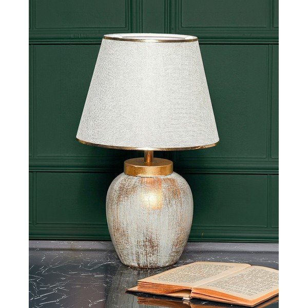 Kreminės spalvos/auksinės spalvos stalinis šviestuvas (aukštis 47 cm) su tekstiliniu gaubtu Yakamoz – Opviq lights-image-1