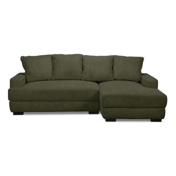 Žalios spalvos sulankstoma/su sandėliavimo vieta kampinė sofa iš kordinio velveto (su dešiniuoju kampu/su gultu) Campi – Bobochic Paris