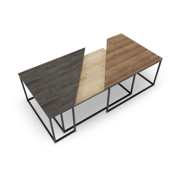 Kavos staliukai natūralios spalvos 3 vnt. su riešutmedžio dekoro stalviršiu 70x110 cm Titan – Marckeric-image-3