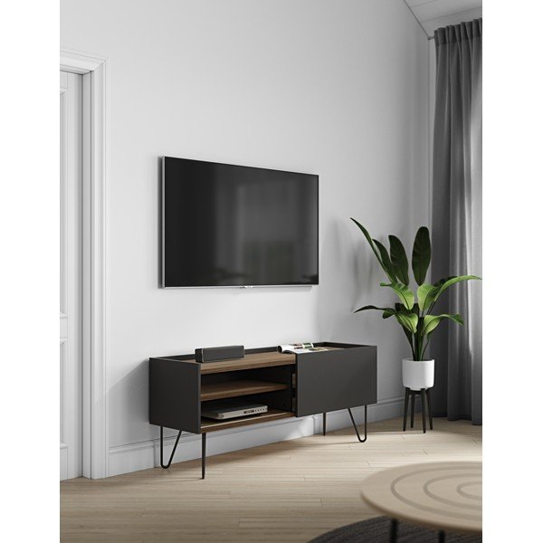 TV spintelė juodos spalvos/rudos spalvos iš riešutmedžio 140x59 cm Nina – TemaHome-image-1