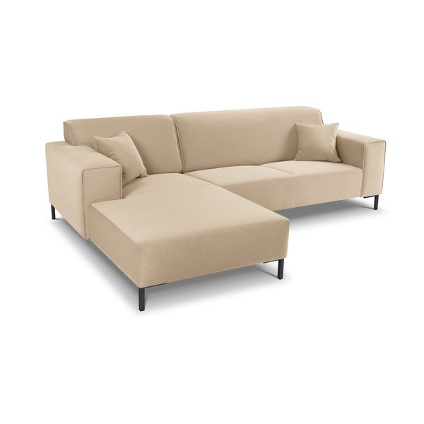 Smėlio spalvos aksominė kampinė sofa Cosmopolitan Design Siena, kampas kairėje-image-4