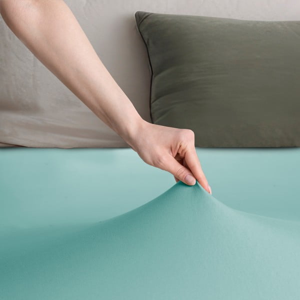 Turkio spalvos iš Jersey audinio paklodė su guma 220x200 cm Amber – Restilo-image-1
