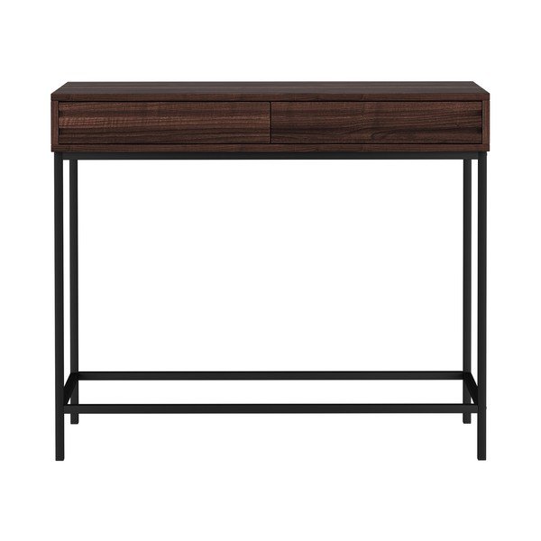 Konsolinis staliukas tamsiai rudos spalvos su riešutmedžio dekoro stalviršiu 35x90 cm Celine – Støraa-image-4