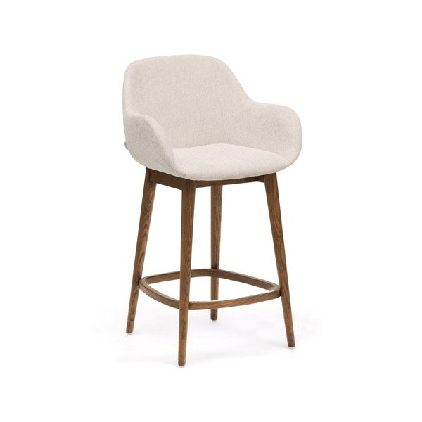 Smėlio spalvos iš audinio baro taburetė su porankiais (sėdynės aukštis 66 cm) Konna – Kave Home