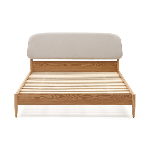 Dvigulė lova iš uosio masyvo smėlio spalvos/natūralios spalvos su lovos grotelėmis 180x200 cm Octavia – Kave Home-image-2