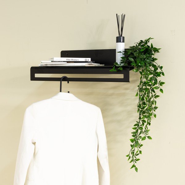 Juodos spalvos iš metalo sieninė lentyna su lentyna 60 cm Sway – Spinder Design-image-1