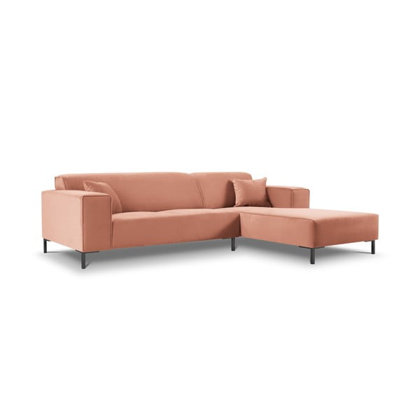 Rožinė aksominė kampinė sofa Cosmopolitan Design Siena, kampas dešinėje