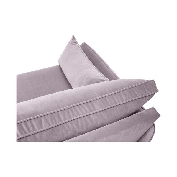 Šviesiai rausva aksominė kampinė sofa su juodomis kojomis Kooko Home Lento, kampas kairėje-image-4