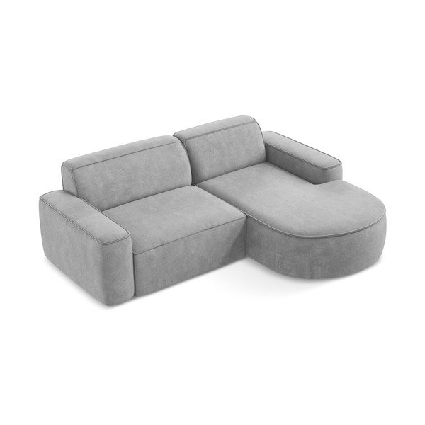 Šviesiai pilkos spalvos iš šenilinio audinio kampinė sofa (su dešiniuoju kampu/su gultu) Omao – Makamii-image-4