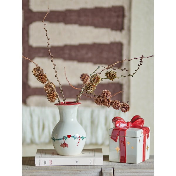 Baltos spalvos iš akmens masės vaza su Kalėdų motyvu (aukštis 16 cm) Yule – Bloomingville-image-1