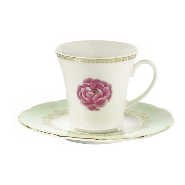 6 porcelianinių puodelių su lėkštute rinkinys "Kutahya Roses", 50 ml