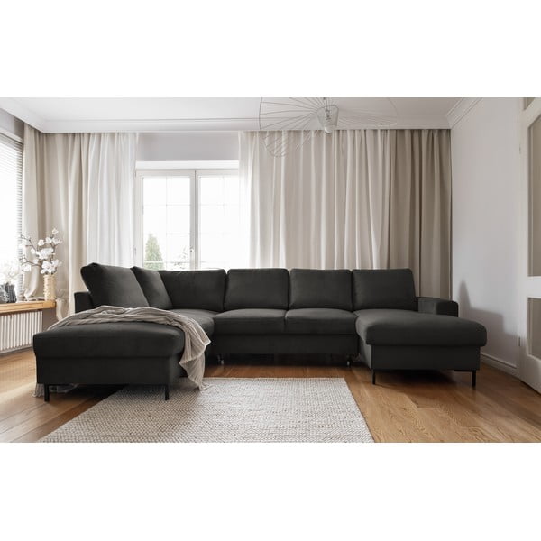 Iš kordinio velveto sulankstoma kampinė sofa tamsiai pilkos spalvos (su kairiuoju kampu) Lofty Lilly – Miuform-image-1