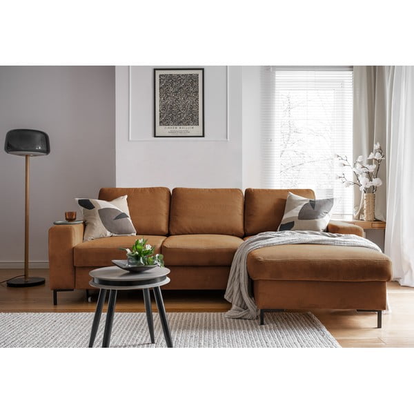 Iš kordinio velveto sulankstoma kampinė sofa oranžinės spalvos/rudos spalvos (su dešiniuoju kampu) Lofty Lilly – Miuform-image-4