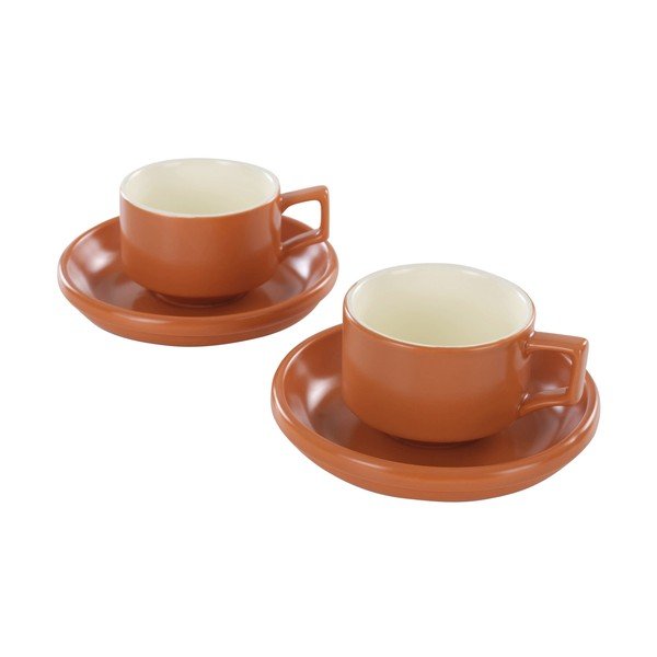 Oranžinės spalvos iš keramikos puodeliai 4 vnt. su padažine 300 ml Thelma – Jotex