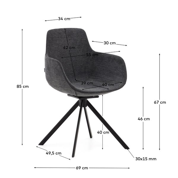 Tamsiai pilkos spalvos iš audinio valgomojo kėdžių komplektas su porankiais 2 vnt. Tissiana – Kave Home-image-4