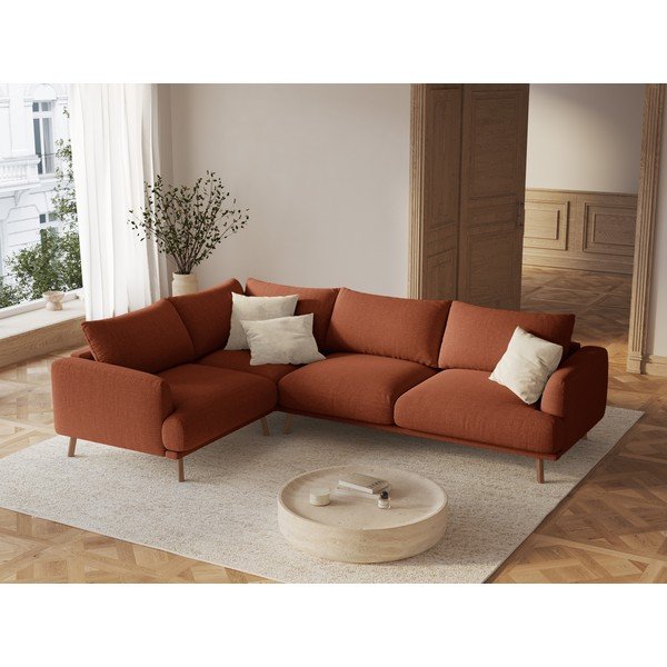 Terakotos spalvos kampinė sofa (su kairiuoju kampu/su gultu) Naomi – Micadoni -image-1