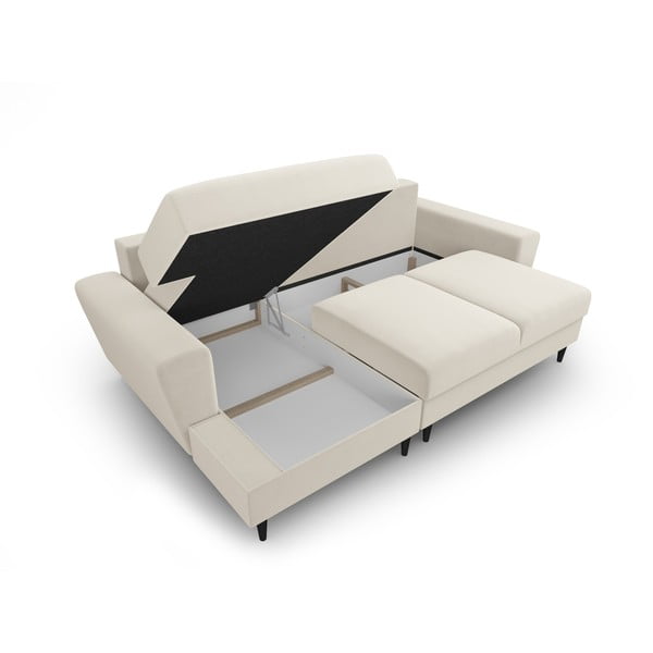 Smėlio spalvos iš velveto sulankstoma/su sandėliavimo vieta kampinė sofa (su kairiuoju kampu/su gultu) Kyoto – Cosmopolitan Design-image-3