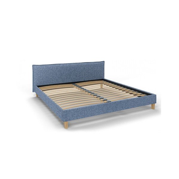 Mėlyna minkšta dvigulė lova su grotelėmis 200x200 cm Tina - Ropez