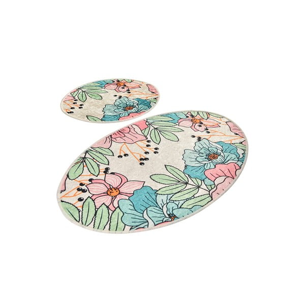 2 ovalių vonios kilimėlių rinkinys Foutastic Pastel Bloom
