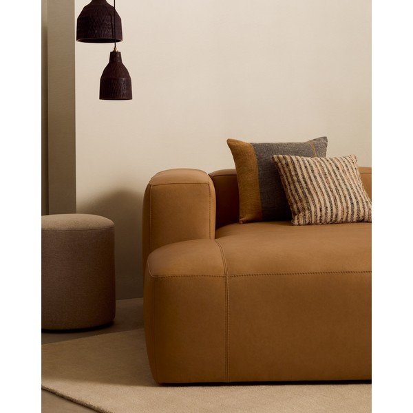 Rudos spalvos sofa iš odos 210 cm Blok – Kave Home-image-1