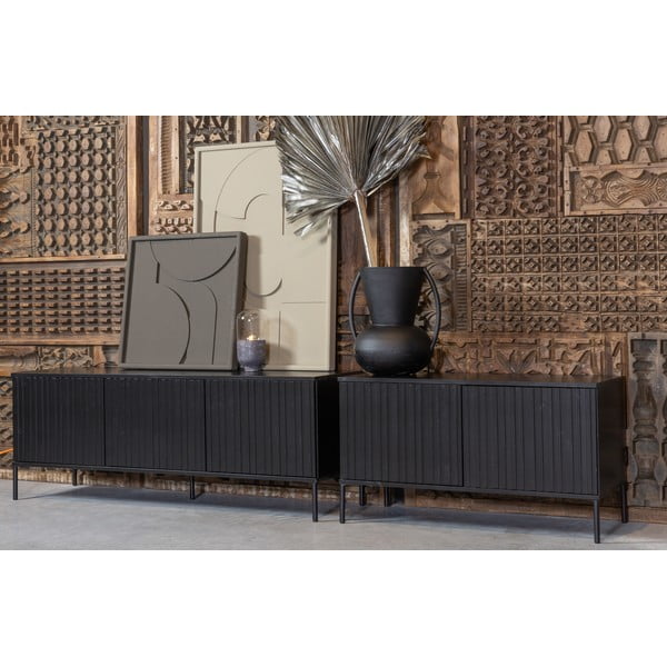 Juodos spalvos iš pušies masyvo TV spintelė 150x56x44 cm Gravure – WOOOD-image-1