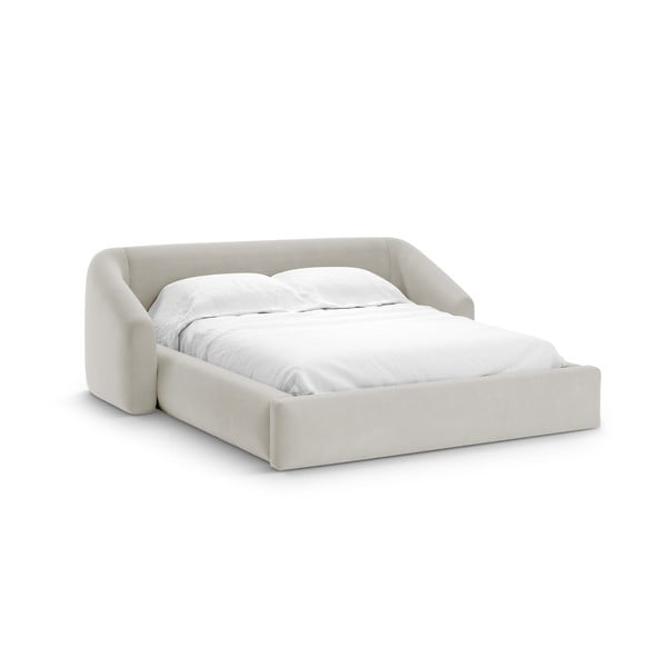 Smėlio spalvos dvigulė lova audiniu dengta su sandėliavimo vieta su lovos grotelėmis 140x200 cm Campi – Cosmopolitan Design